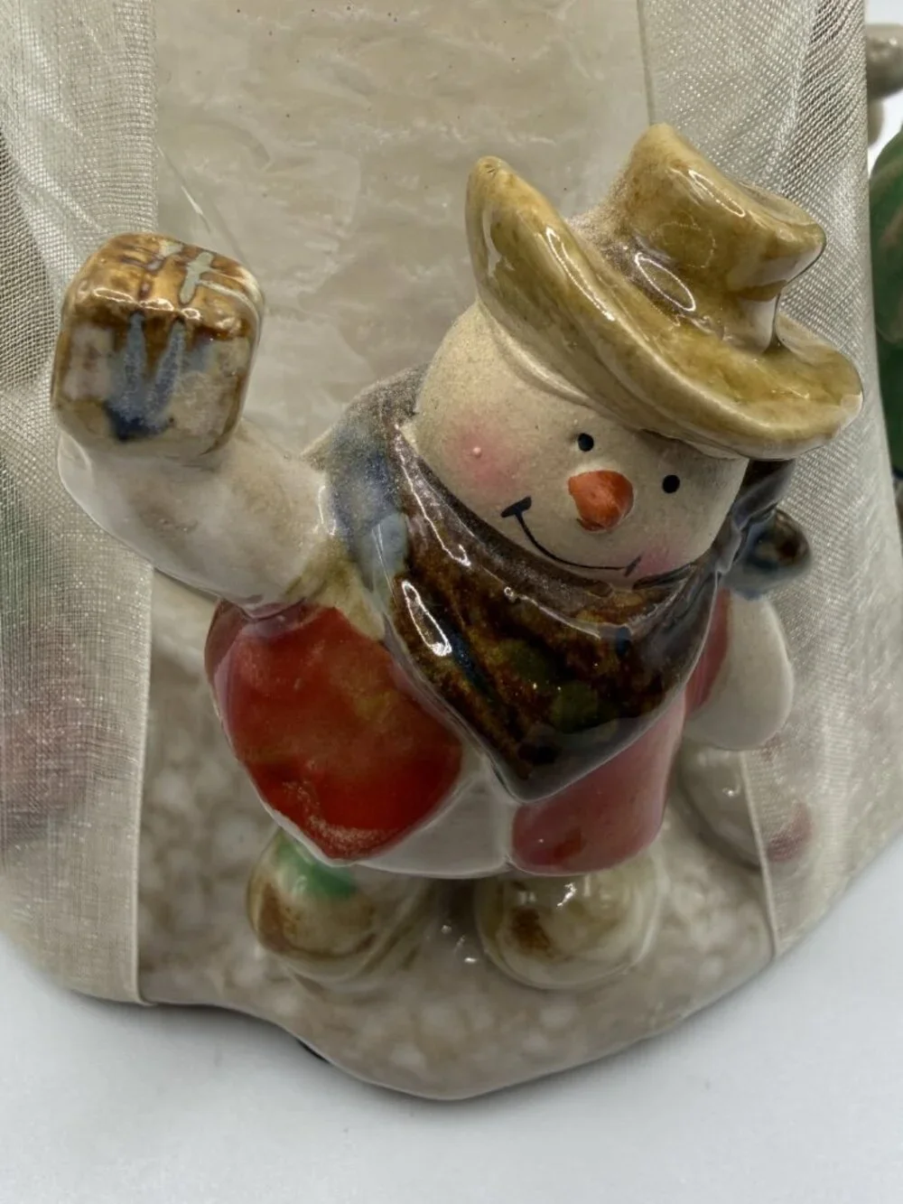 VTG Retired 'Happy Trails' Cowboy Snowman Ceramic Candle Holder